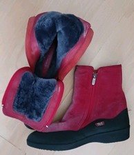 LARA MANNI STIEFELETTE GRÖSSE 39 ROT-SCHWARZ WILDLEDER MIT WARMEN INNENFUTTER