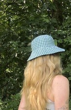 Handgemachter Bucket Hat kariert grün weiß | Unikat Fischerhut Skater Indie