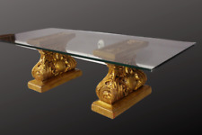 Couchtisch Glastisch mit geschnitzten Säulen Holz Vintage dekorativ