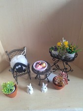 1:12 Puppenstube schwarz Metall Garten Ensemble - Konvolut m-. Blumen Miniatur