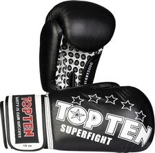 TOP TEN Sparring LEDER Superfight 3000 Boxhandschuhe 18 16 14 oz UZ Unzen schwar