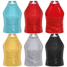 DE Damen Crop Tops Rückenfrei Weste Tanz Bauchfrei Oberteil Gymnastik Bluse Jazz