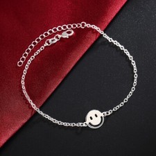 925 Silber Lachendes Smiley Fußkettchen 18bis 23 cm Weiß Stempel Sommer 2024