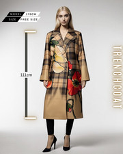 Damen Trenchcoat Statement Muster Übergangsmantel Boho Vintage Einheitsgröße