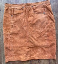 MADDOX Echtleder Lederrock Wildleder Rostbraun Knielang (52 cm) 5-Pocket-Stil