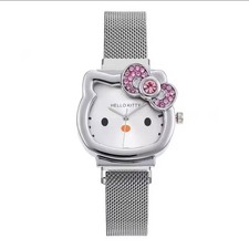 Hello Kitty Damen Armbanduhr Analog Quarz Silber