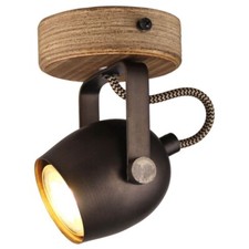 Brilliant Decken Spot Strahler Lampe Leuchte TOOL Metall schwarz Holz braun 14cm