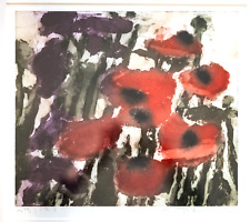 Klaus Fußmann Iris und Mohn Original Farbradierung 2010 mit Rahmen