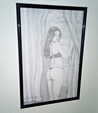 Bild "Mädchen" - echte Kunst - im schwarzen Rahmen - 30,5x21x2 cm