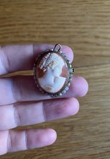 Silber 800 Muschel Gemme Kamee Anhänger & Brosche - Samen Perlen Vintage Design