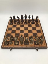 Schachbrett aus Holz mit echten Zinnfiguren 4,5 Kg Handgegossen ✅Top