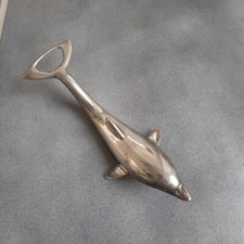 Flaschenöffner Delfin aus Metall 16,5 cm Kapselheber versilbert