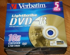 BE 1x5 + 4 Verbatim DVD-R 4,7GB LightScribe Rohlinge DVDs Leer Neu Pack 