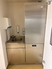 Edelstahl Mini-Küche 120x60x200cm Spüle Hochschrank mit Abfallbehälter