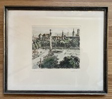 Farb Radierung Wandbild Schloßgarten Stuttgart Signiert 