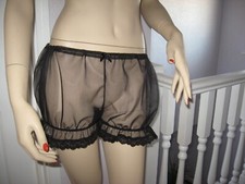 schwarze transparente Nylon-Blüschen Slips Spitze Sissy Rüschen Hose feminine Dessous UK