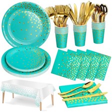Partygeschirr Blaugrün Gold