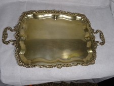 Rechteckiges Alt Vintage versilbertes Messing Getränk oder Essen Serviertablett.