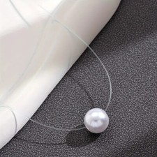 Perlenkette Unsichtbare Nylon Kette Perle 12mm schwebend Kunstperle
