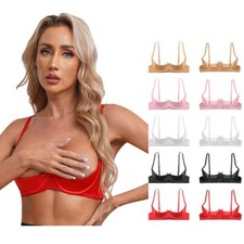 Damen Buster Bogen Unterwegs Durchschauen BH Halbschale Reizwäsche Sexy Satin