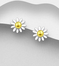 925 Sterling Silber Blume Push-Back Ohrringe, 1 Mikron 18K Gelbgold vergoldet
