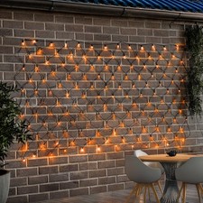 esotec Solar Lichternetz mit 144 bernsteinfarbene LEDs Lichtvorhang außen 102191