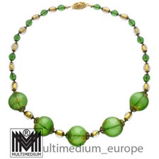 Vintage Murano Glas Collier Halskette Grün Gold hohl hollow green glass necklace