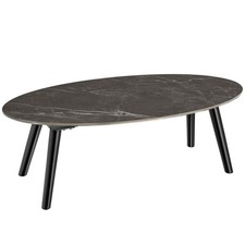 Ovaler Couchtisch Acerra, Marmoroptik 100x50x34,5 cm Coffeetable schwarz B-Ware