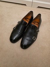 Santoni Double Monk Schuhe Patina Mocassin Loafers Schwarz Gr uk8