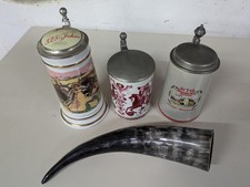 4x Bierkrug / Bierkrüge mit Deckel - Zirndorfer / Flötzinger / Jagd / Horn