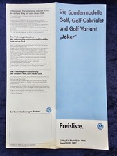 VW Golf 3 Joker Preisliste MJ 1998 Golf, Variant, Golf Cabrio