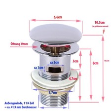 Ablaufventil Abfluss Ablauf Push Up, Pop Waschbeck Waschtisch mit Überlauf Push1