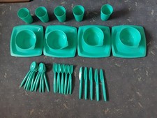 Camping WoMo Zelt Wohnwagen Geschirr Set 4 Personen Kunststoff leicht