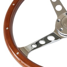 Oldtimer Lenkrad Holzlenkrad, Bootslenkrad Edelholz mit Chromspeichen 38cm