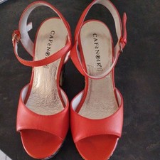 CaféNoir Sandalen Gr. 38, Leder, orange,bunt,  Plateau, gebraucht Abnutzung s.F.