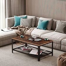 Couchtisch Teetisch mit Metallgestell, Holz Couchtisch mit offenem Ablageregal