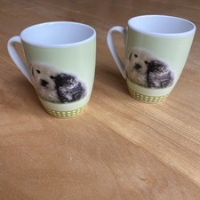 2 Tassen/Becher Porzellan Tiermotiv Hund Katze neuwertig 