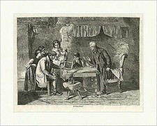 Des Großvaters Porträt Enkel Opa Bilder Kind Kamin Tisch Tafel Holzstich E 6261