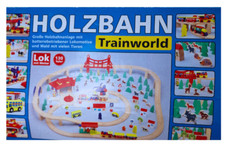 Holzeisenbahn Set mit elektrischer Eisenbahn mit Schienen, Verkehrschilde, usw.