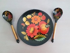 2 x Russische Holzlöffel 1x Teller Deko  Löffel Teller* Russische Volkskunst*