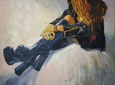 Gemälde Acryl Portrait Stiefel Frau Buko Königshoff signiert datiert 1999
