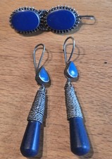 antiker Nomaden-Schmuck Silber Afghanistan  Ohrringe+ Brosche Silver Lapilazuli