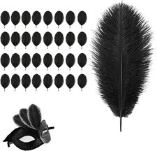32 Stück Straußenfedern, Straußenfeder, Federn Groß, Schwarze Federn, Federn Sch