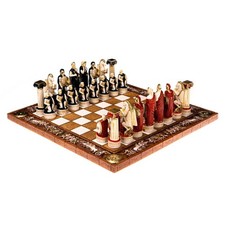 Schach-Set mit Alabasterbrett, handbemat, 49,5 x 49,5 cm