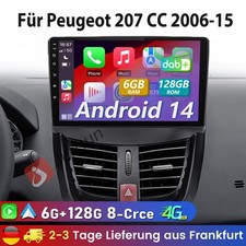 Android 14 Carplay GPS DAB+ WIFI BT SWC KAM Für Peugeot 207 CC 2006-15 Autoradio