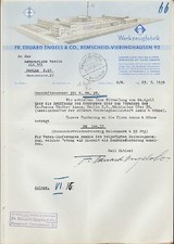 REMSCHEID-VIERINGHAUSEN, Brief 1939, Werkzeug-Fabrik Fr. Eduard Engels & Co.