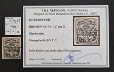Bremen Nr. 2 (Type I) besonders sauber gestempelt, geprüft BPP (Mi: 400€)