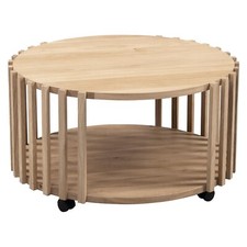 Couchtisch Wohnzimmertisch mit Rollen Braun Wildeiche massiv geölt Ø 73 cm