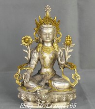 Tibet Silber vergoldet grün Tara Mahayana Buddhismus Erleuchtung Göttin Statue
