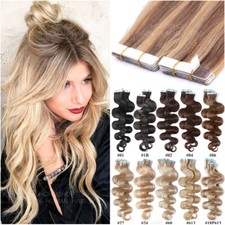 100% Remy Echthaar 40 Tressen Tape In Extensions Haarverlängerung Gewellt Glatt